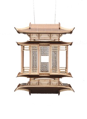 新中式创意木建筑镜像倒影酒店别墅客厅玄关酒柜软装饰品摆件