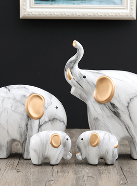 创意大象摆件一家三口四口招财象房间客厅电视柜玄关装饰品礼品