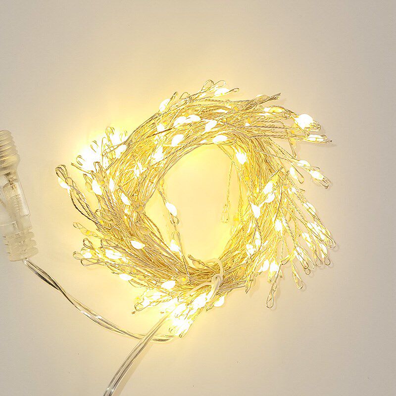 圣诞树装饰鞭炮灯星星灯户外防水铜线灯遥控圣诞节满天星灯串USB