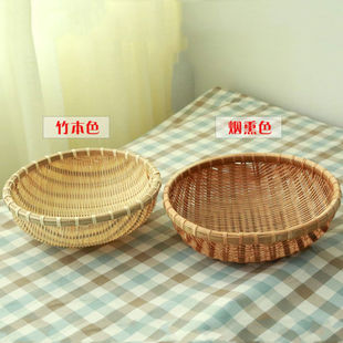 竹制品竹编簸箕竹筛子竹筐收纳筐洗菜水果篮圆形家用小箩筐道具筐