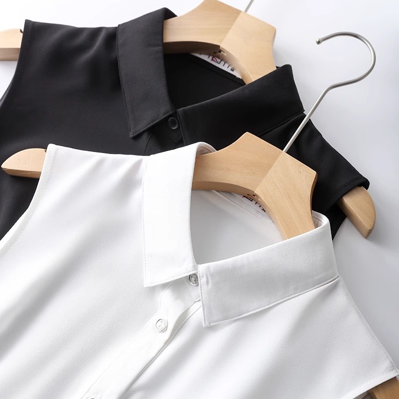 无袖衬衫女内搭春夏翻领衬衫黑白色打底修身雪纺衫无袖方领衬衫女