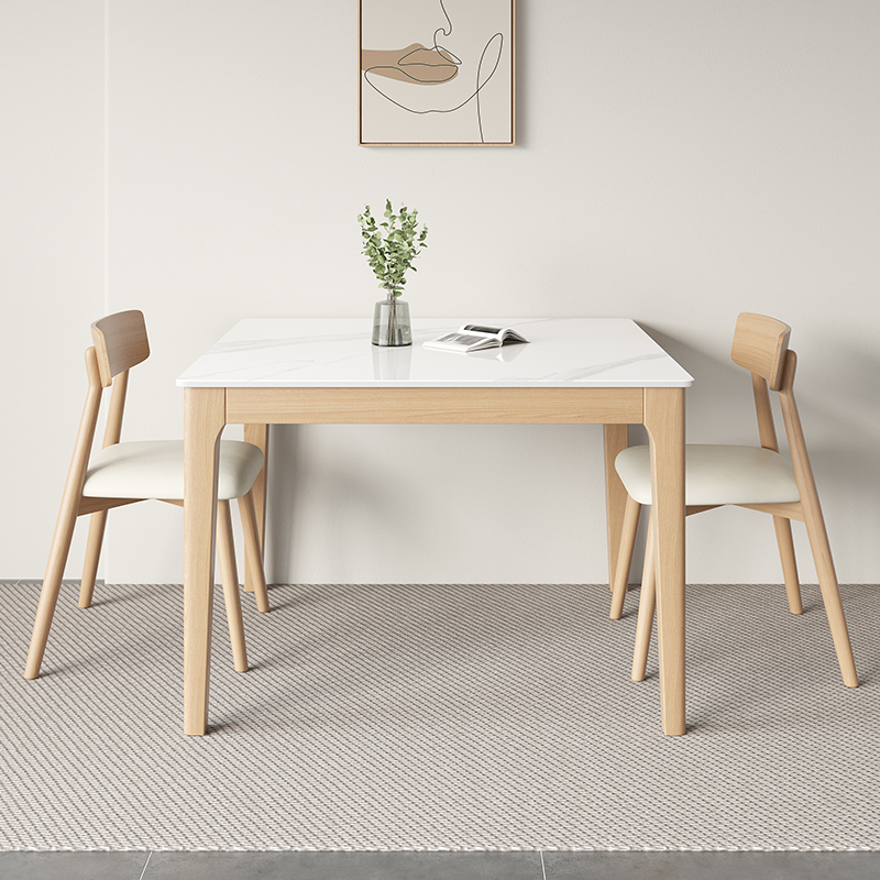 明匠轩家居北欧实木原木风岩板餐桌椅组合家用正方形客厅吃饭桌子