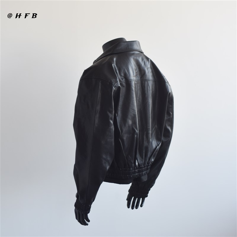 HFB 秋季短款显高皮衣翻领夹克新款机车休闲外套宽松上衣男士L155