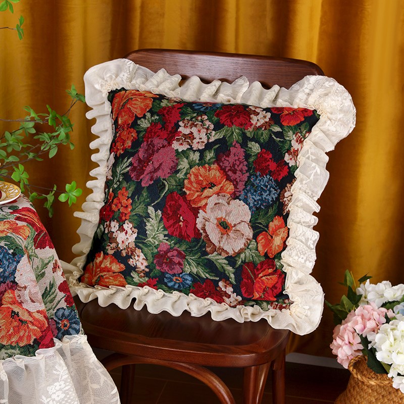 氛围感花卉抱枕靠垫高级感美式沙发靠枕造型枕可拆洗腰靠枕含枕芯