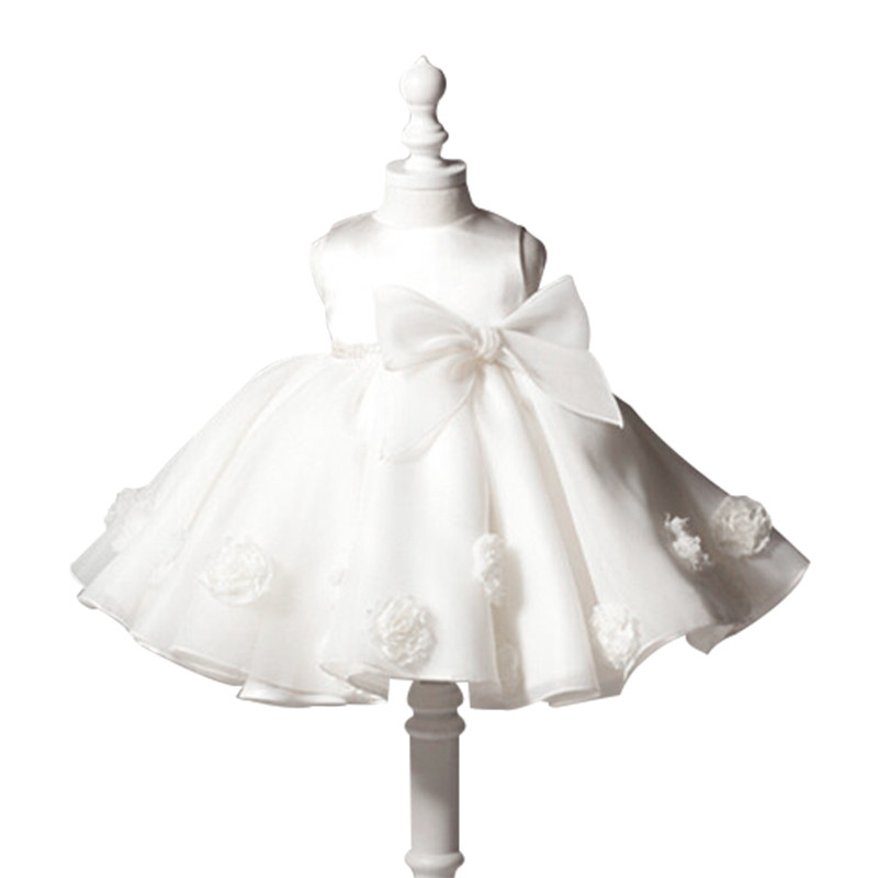 儿童婚纱礼服蓬蓬裙女童演出花童白色周岁公主裙表演主持钢琴生日