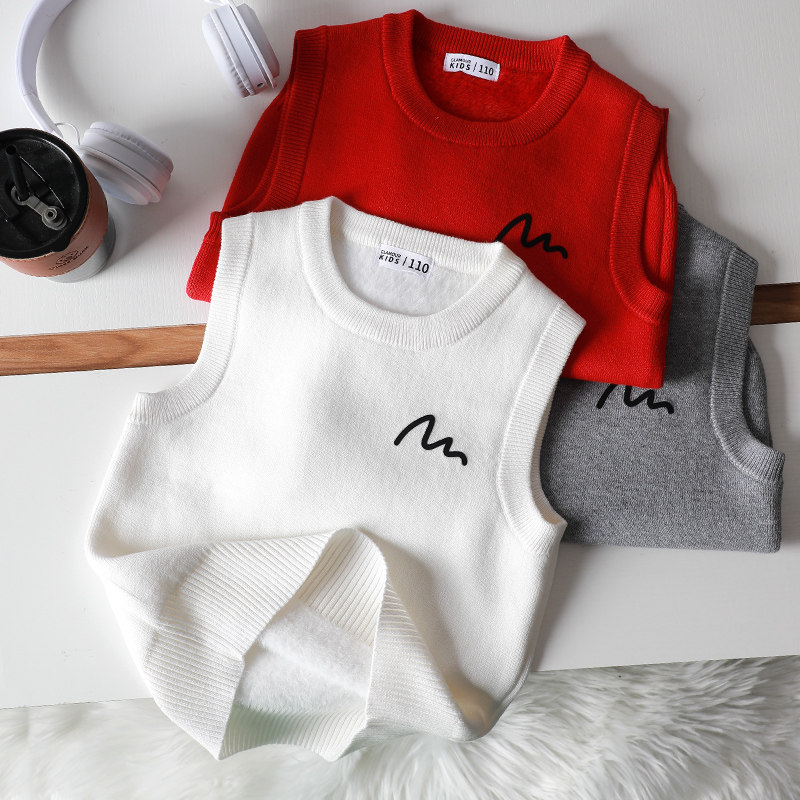 儿童毛衣2024新款秋冬款男童加绒背心一体绒针织马甲百搭童装上衣