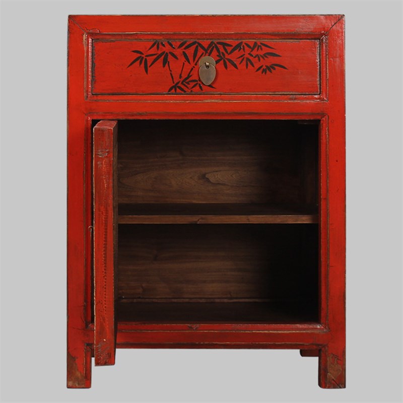 新中式复古床头柜手绘实木床边柜沙发边柜一屉一门仿古卧室储物柜