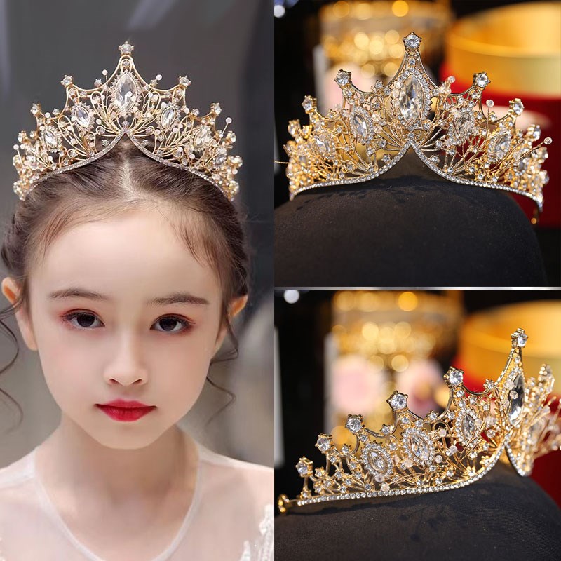 皇冠头饰发箍儿童公主女孩高端金色生日王冠女童演出水晶走秀发饰