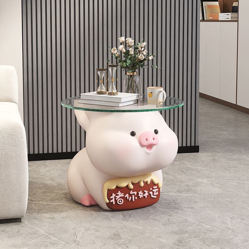 奶油风可爱猪客厅落地茶几摆件床头装饰电视柜沙发边几乔迁礼物