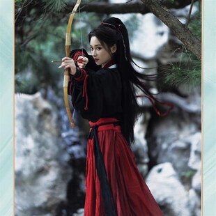 黑色魏晋风南北朝古装汉服男女武侠风广袖交领齐腰裙古装学生秋冬