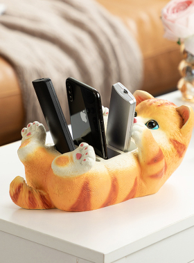 慧心巧聚猫咪手机收纳盒玄关客厅卧室摆件家居装饰品茶几创意摆设