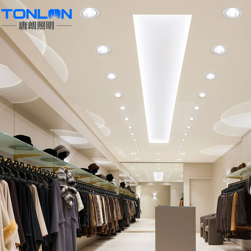 COB射灯led天花灯嵌入式筒灯三色变光家用客厅商用服装店展厅蓝光