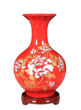 景德镇陶瓷器中国红花瓶摆件中式家居酒柜装饰品客厅插干花工艺品