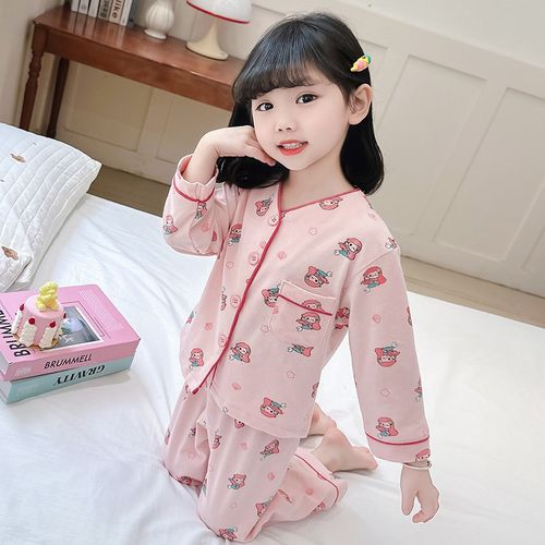 女童秋季睡衣套装女宝宝全棉长袖儿童春秋款纯棉开衫家居服两件套
