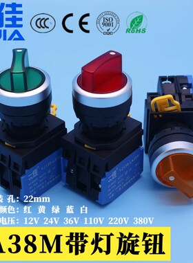 一佳YJ139-LA38M带灯旋钮红黄蓝绿色保持自复位22mm电源选择开关