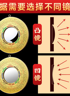 八卦镜家用门口罗经纯铜凸面镜凹镜九宫太极八卦镜子挂饰大门挂件