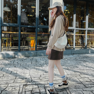 棕色梨型身材a字短裙秋冬女松紧腰宽松大码遮胯显瘦小个子半身裙