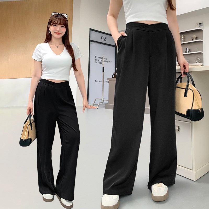 梨形身材微胖mm高腰垂感直筒裤夏季新款宽松休闲西装拖地裤32052