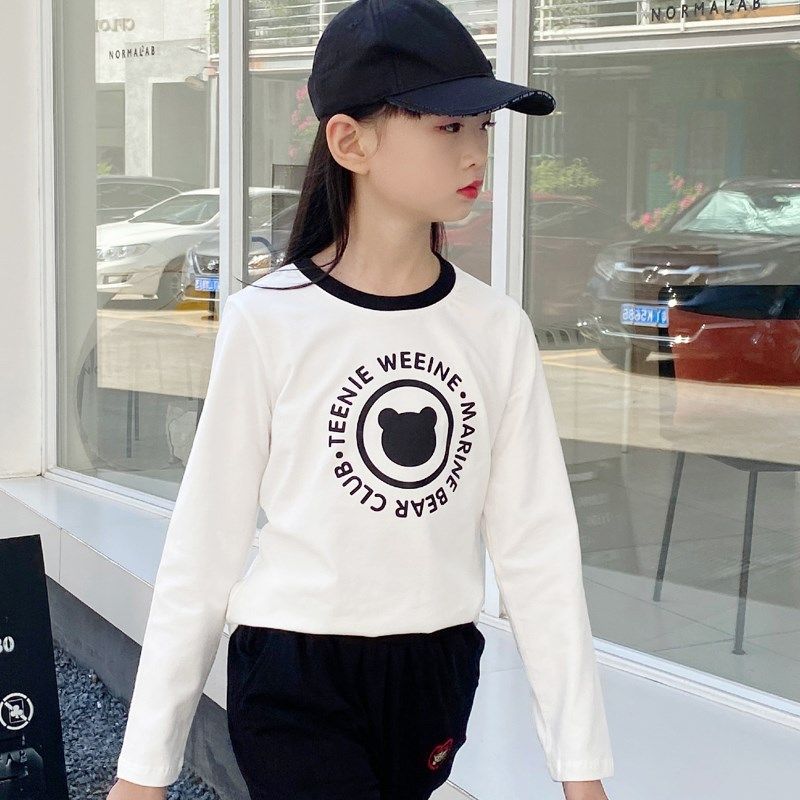 新款女童长袖t恤春夏儿童打底衫宝宝外穿洋气白色内搭纯棉卡通衣
