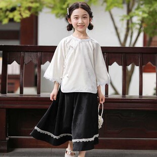 儿童汉服复古倒大袖上衣女童中国风白色内搭衬衣春秋款女孩唐装