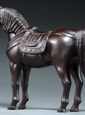 黑檀实木雕刻马摆件马到成功根雕十二生肖马家居玄关装饰工艺品