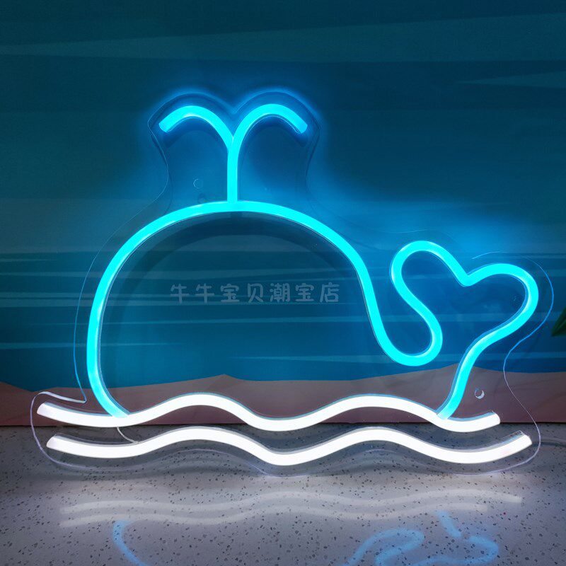 定制海洋水产霓虹灯鱼虾螃蟹鱿鱼章鱼装饰灯氛围灯摆摊饭店背景灯