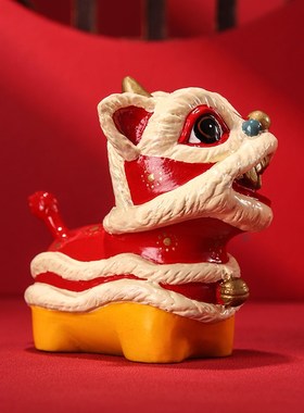 阿三铜艺黄铜摆件《舞狮降福》家居客厅桌面电视柜玄关礼品装饰品