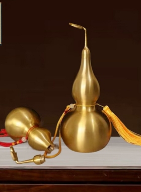 开口铜葫芦客厅工艺品摆件有叶大铜葫芦卧室玄关装饰品中式送礼