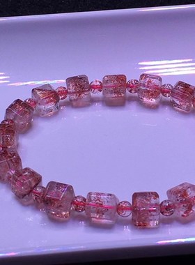 天然草莓晶手链超七金草莓晶手串方糖 手链尺寸6.5mm左右 13.46克