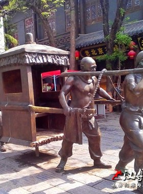 古代人物抬轿子雕塑娶亲出门工具雕塑玻璃钢仿铜雕塑户外景观雕塑