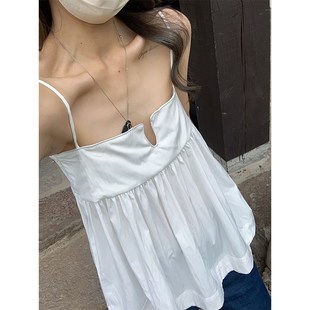 法式 夏季 度假可调节肩带U型定型条不走光蓬蓬吊带上衣 1992 留下