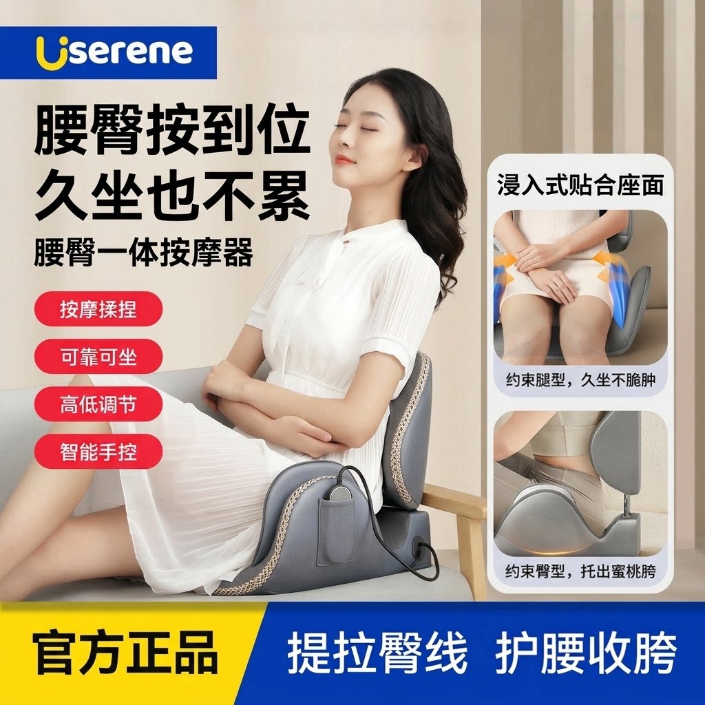 Userene盆骨仪坐垫屁股按摩器久坐提臀腰部多功能可折叠揉捏靠垫