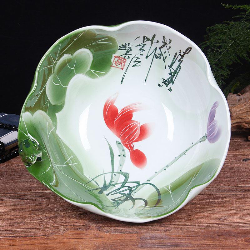 景德新陶瓷鱼缸桌面风水金鱼缸手绘青蛙跳鱼缸大号陶瓷荷花金鱼缸