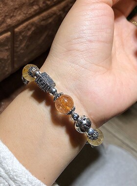 店主设计原矿彩发晶手串925银流苏招财猫复古串珠饰品货源厂家