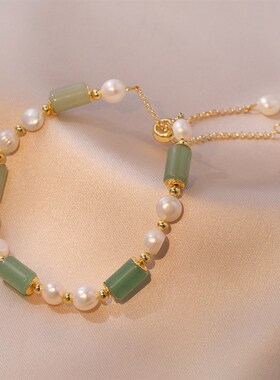 手链女 竹节淡水珍珠手链可调节简约手环时尚日韩风时尚小众手饰