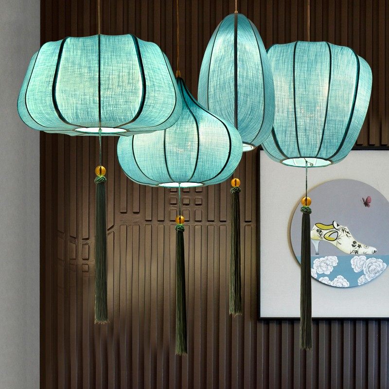 灯笼吊灯蓝色中国风新中式艺术灯禅意餐厅火锅店饭店阳台仿古灯具