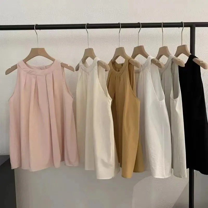 韩系压褶无袖亚麻粉色挂脖背心女夏季宽松显瘦气质减龄娃娃衫上衣,女装/女士精品,衬衫,淘宝优惠券,粉丝福利购,淘宝优惠卷