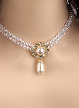复古宫廷风轻奢镶钻双层珍珠项链赫本优雅气质锁骨链宴会礼服配饰