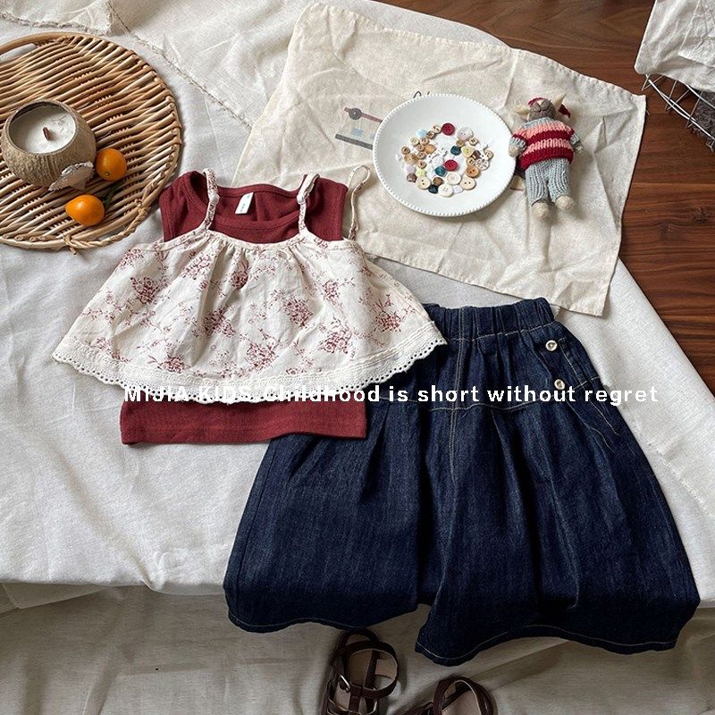 2025夏季新款童装女童洋气背心牛仔阔腿裤套装韩版儿童吊带三件套,童装/婴儿装/亲子装,套装,淘宝优惠券,粉丝福利购,淘宝优惠卷