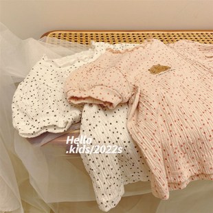 新款夏2024中小女童简单好看两色甜美公主裙子婴儿棉夏款波点短袖