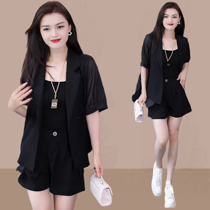 西装套装女2024夏季新款时尚洋气质显瘦薄款短袖小西服短裤两件套,女装/女士精品,时尚套装,淘宝优惠券,粉丝福利购,淘宝优惠卷
