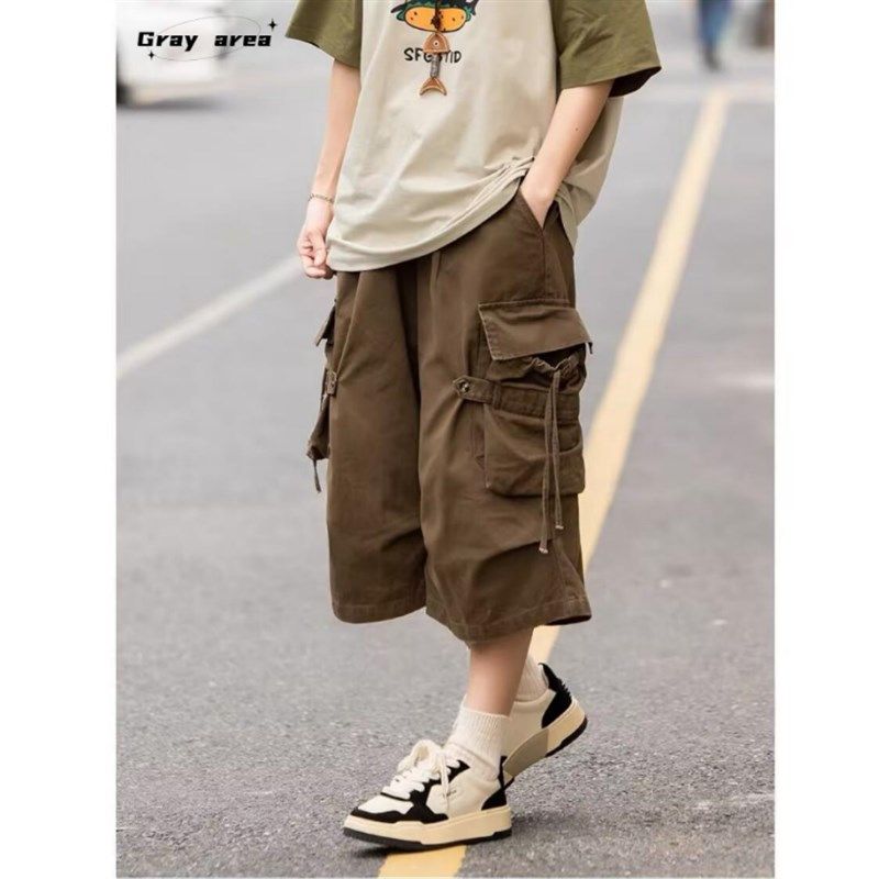 日系复古工装短裤男女宽松直筒阔腿多口袋休闲裤潮牌百搭七分裤,男装,休闲裤,淘宝优惠券,粉丝福利购,淘宝优惠卷