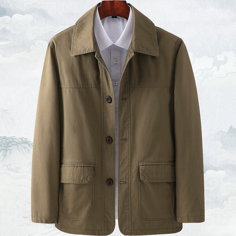 纯棉纽扣款翻领外套中老年男士夹克春秋外穿爸爸装多口袋宽松上衣,男装,夹克,淘宝优惠券,粉丝福利购,淘宝优惠卷