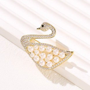 百搭大衣西服别针 时尚 2023款 精致天鹅珍珠胸针女微镶锆石胸花韩版