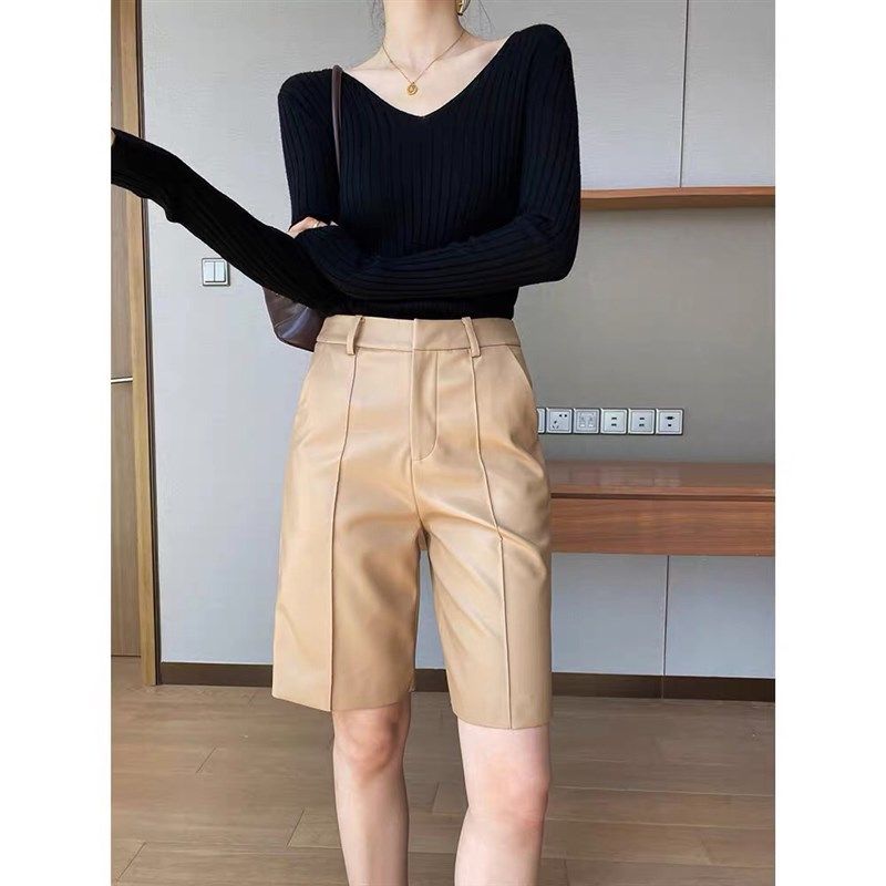 欧洲通勤简约常规站女中腰纯皮小脚裤秋新款百搭宽松五分绵羊皮裤,女装/女士精品,休闲裤,淘宝优惠券,粉丝福利购,淘宝优惠卷