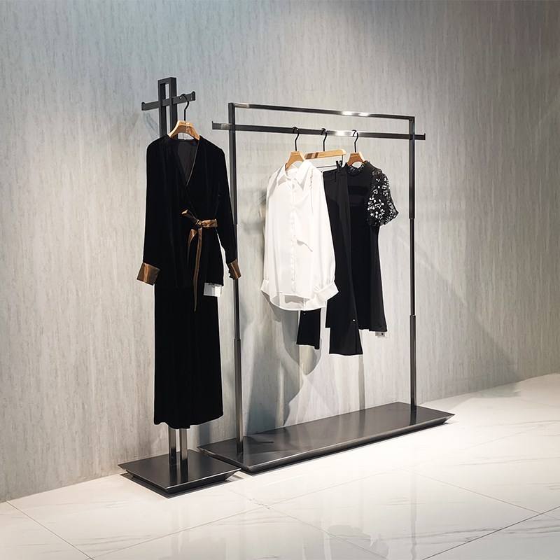 简约服装落地架不锈钢展示架黑钛婚纱挂衣陈列架高端拉丝室内轻奢图片