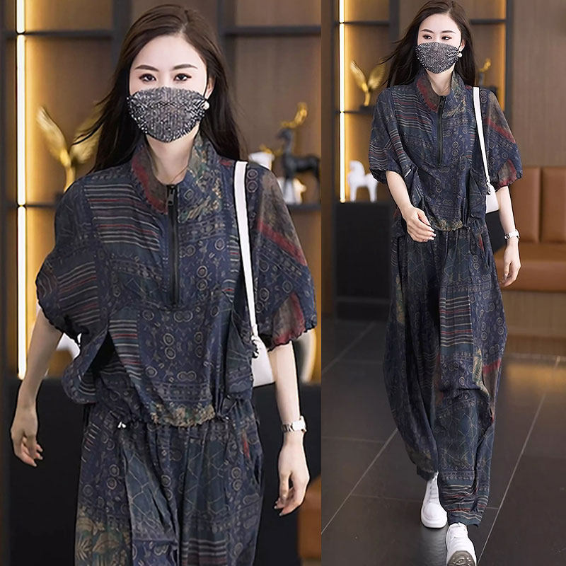 夏季大码休闲时尚套装女2025新款百搭宽松短袖上衣哈伦裤两件套潮,女装/女士精品,大码套装,淘宝优惠券,粉丝福利购,淘宝优惠卷