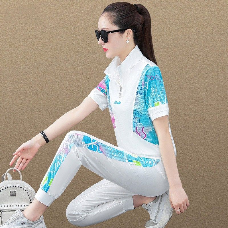 运动套装女夏季2022年新款时尚洋气短袖t恤冰丝夏装休闲服两件套,女装/女士精品,时尚套装,淘宝优惠券,粉丝福利购,淘宝优惠卷