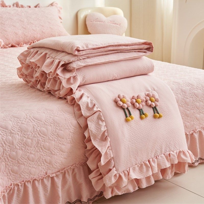 公主风泡泡纱花边夹棉床盖夏凉被四件套少女心裸睡空调被可机水洗,床上用品,化纤被,淘宝优惠券,粉丝福利购,淘宝优惠卷