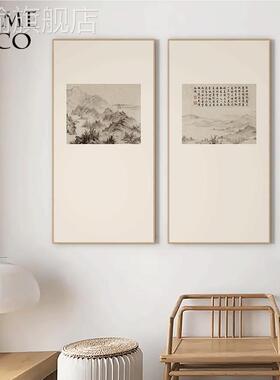 网红室新中式书装饰墙画客厅沙国发背山景画水画餐厅过道茶版挂竖